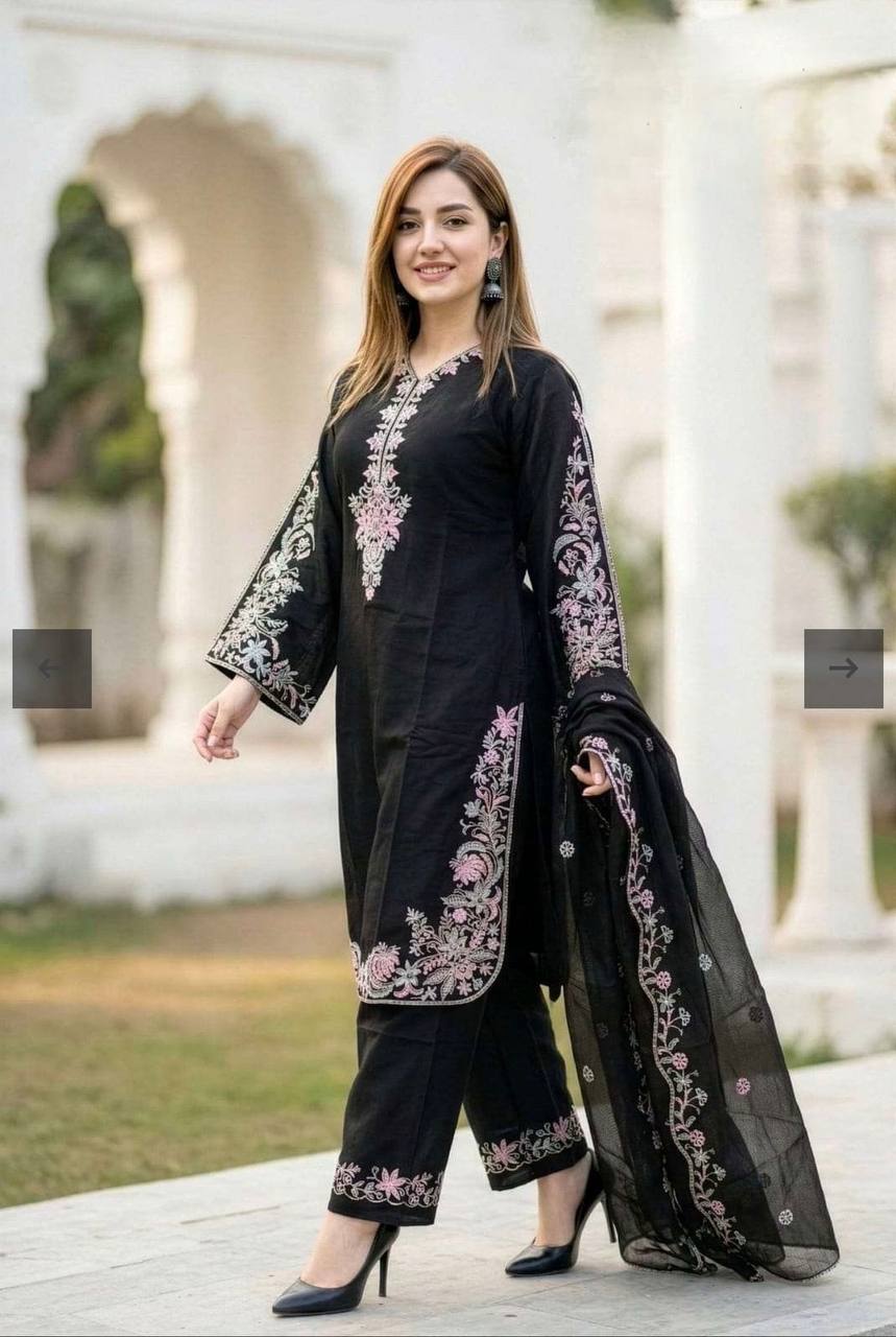 Deep Obsidian Floral-Embroidered Couture